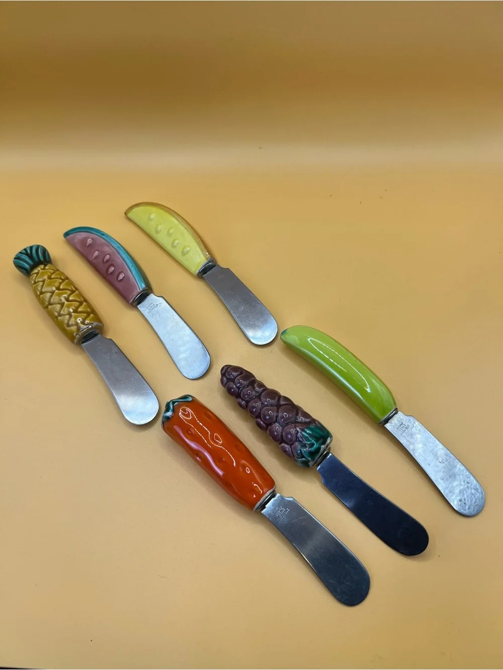 Vintage Japan Ceramic Fruit Handle Cheese Spreaders - Set of 6